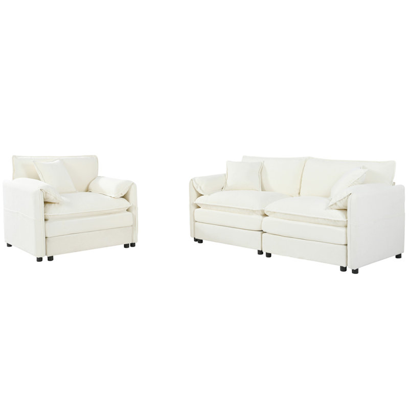 2 Piece Sectional Sofa (Beige), Beige Chenille
