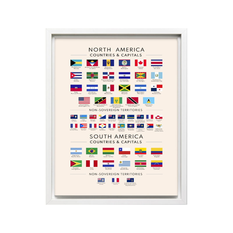 Flags of North and South America, Canvas, 12"H x 16"W, White Framed