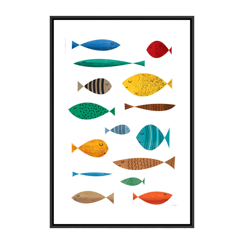 Poisson - imprimé, Pas de tapis, H 60 po x l 40po x P 1,5 po, Toile avec cadre noir