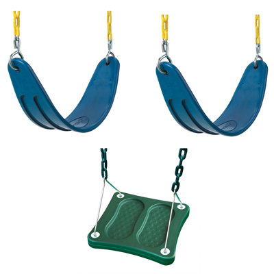 3-Piece Swing Bundle - 2 Belt Swings with Chains and 1 Stand-up Swing, Blue 