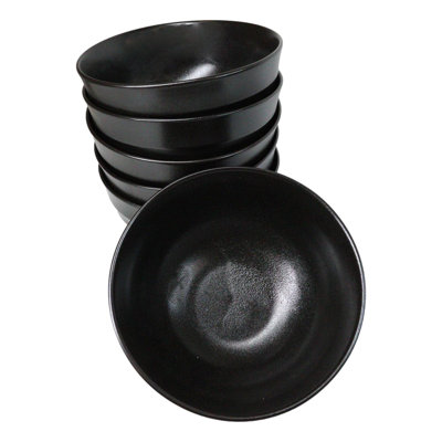 Lot de 6 bols à soupe, salade ou riz minimalistes en céramique noire Kokuyo, de contenance moyenne (710 ml).