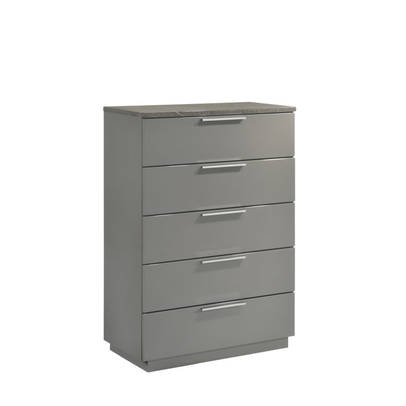 Commode Elara - Finition bicolore très brillante en marbre et en laque avec tiroirs spacieux et pieds en métal - Gris identique à G150108689 (NJ Stock)
