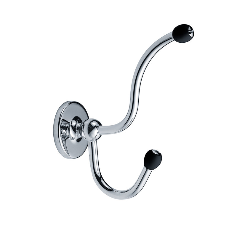 Classic Black Double Wall Mounted Robe Hook with Acorns, Polished Chrome