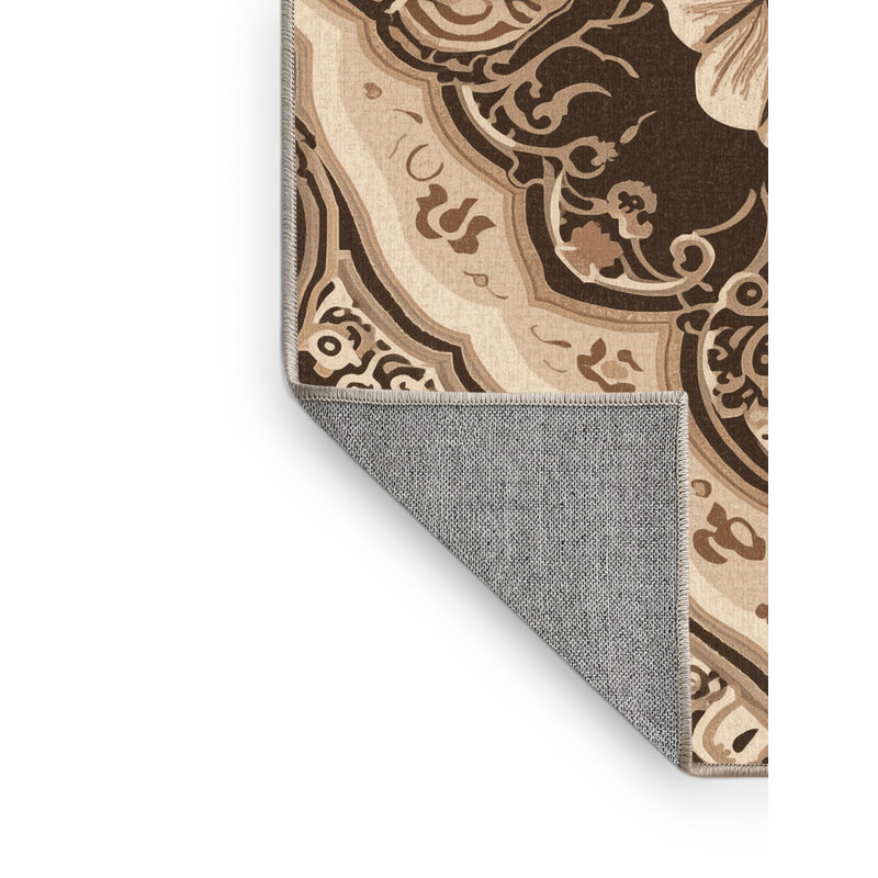 Tapis oriental classique brun et beige lavable à la machine Templeton, 2 x 5