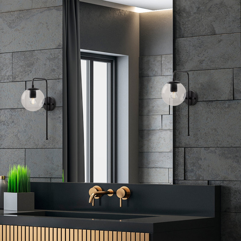Modern Industrial Wall Lamp, Black Metal Body, 5.9 x 11.0 x 16.9 inches | Glass Cap, E14 Socket, Max 40W | Stylish Scandinavian Design, Perfect for Home, Office & Novelty Decor, IP20 Rated, Bulb Not Included