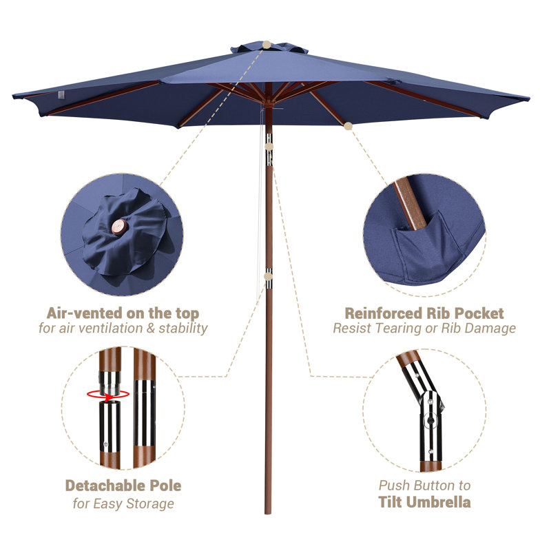 Parasol de marché 9 pi Coleford, Bleu marine