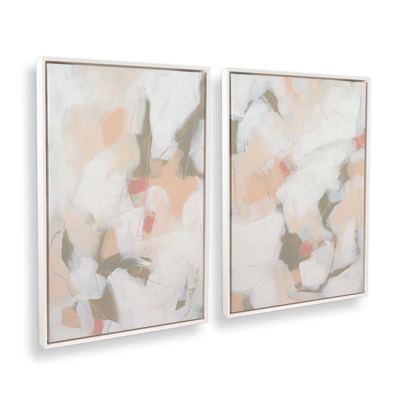 Ensemble de 2 motifs abstraits roses feutrés, Cadre flottant blanc opaque, H 19 po x l 26 po