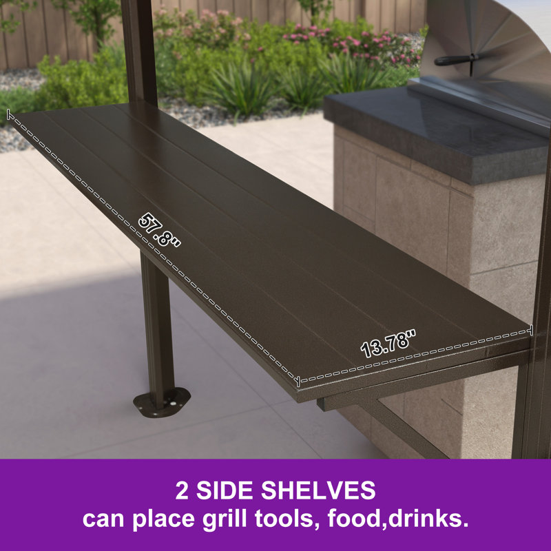 Aluminum Hardtop Grill Gazebo with Lighted, 6' x 12', Brown