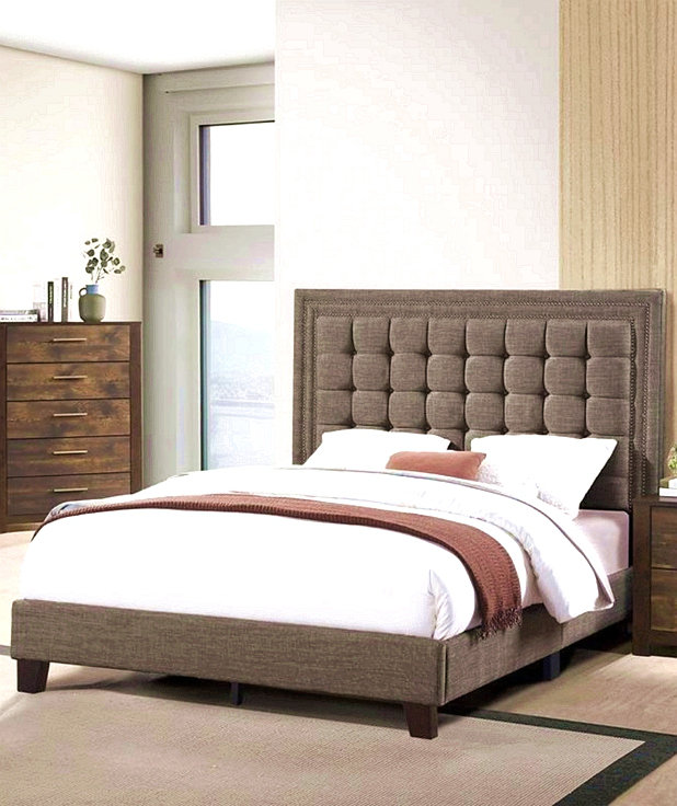 Mobilier de chambre à coucher élégant capitonné 1pc, Grand lit