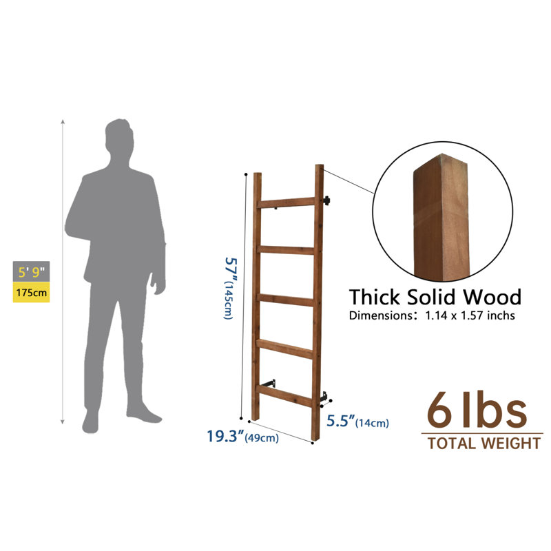 Gracie Oaks Wall Mounted Wooden Blanket Ladder, Brown