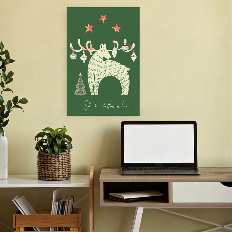 Whimsical Christmas Reindeer Rustic Whimsical Abstract Christmas Tree Deer Winter Landscape Wall Art Print by Annick - Wrapped Canvas Print