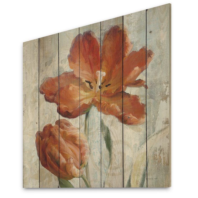 Winston Porter Orange Parrot Tuplip On Wood Painting | Wayfair