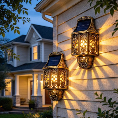 Solar Sconce Lights Outdoor, 2 Pack 7.75in  IP65 Solar Outdoor Wall Lights,  Decorative Wall Sconce for Porch Patio Garage House