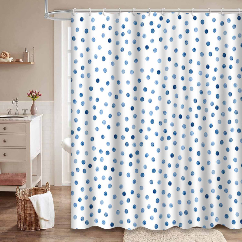 Rideau de douche sans couture à pois bleus avec 12 crochets, L 72 po x l 72 po