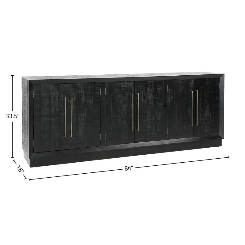 Humphrey's 86" Wide Pine Wood Sideboard, Black, Black