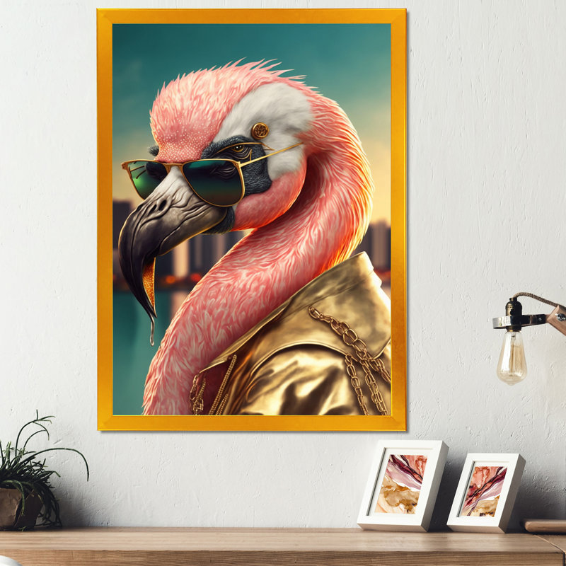 «Flamingo Gangster in NYC III», impression sur toile, H 40 po x l 30 po x P 1,5 po, Impression dorée sur toile encadrée