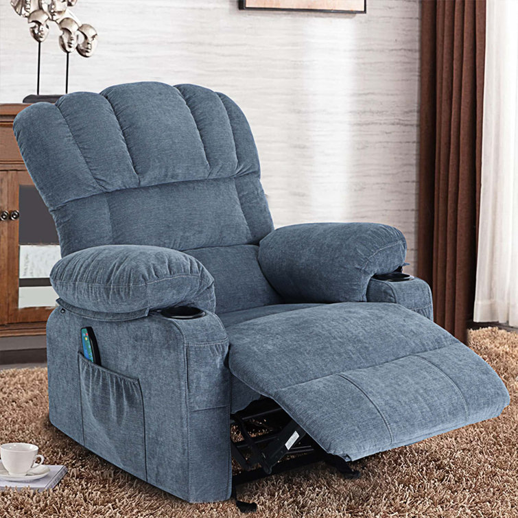 Myria Upholstered Manual Recliner Chair Furry Friend Friendly Fabric  Massage Heating and Cup Holder