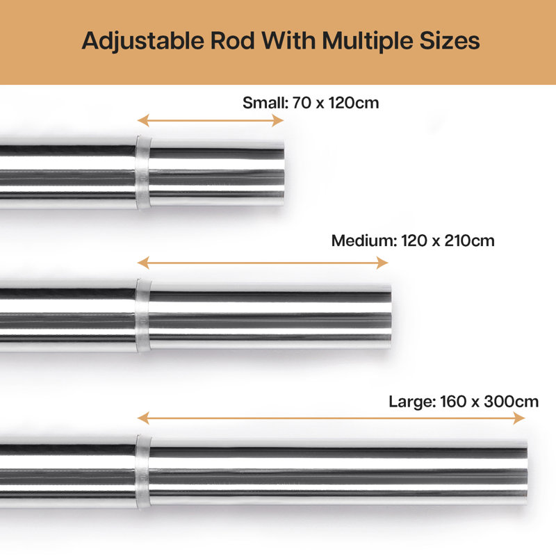 Extendable Plain Metal Curtain Pole And Hardware Set with Finials, Chrome, 120-210cm Width
