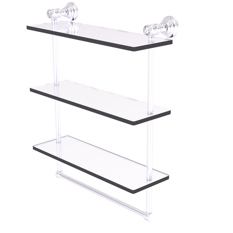 Étagère en cristal triée triple 3 pièces Freyja, H 5,54 po x l 16 po x P 19,7 po, Chrome satiné