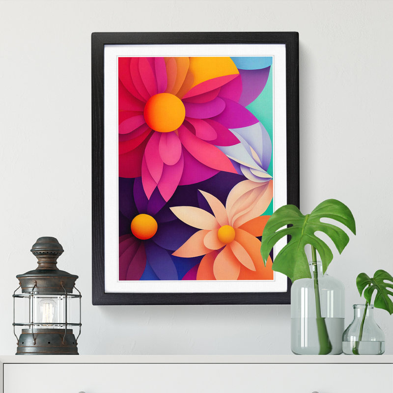 Coplin Floral Block Colours - Single Picture Frame Print, 64cm H x 46cm W x 2cm D, Black