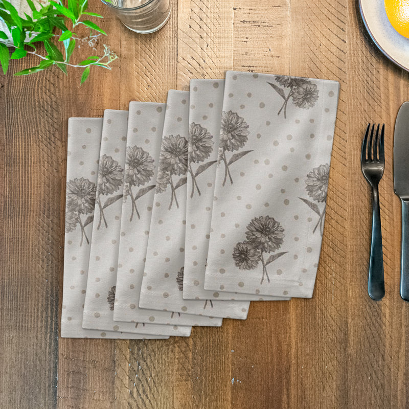 Polka Dotted Floral Rectangular Napkin, Gray