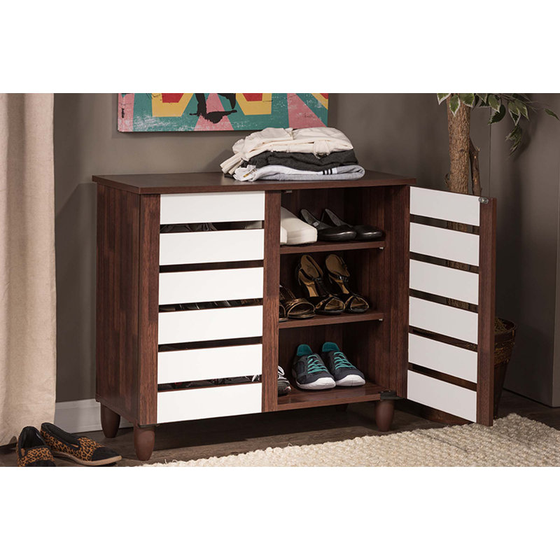 Adamstown 9 Pair Shoe Storage Cabinet, White/Brown