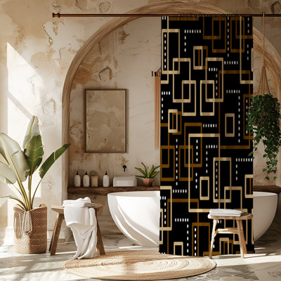 Brown Geometric Shower Curtain