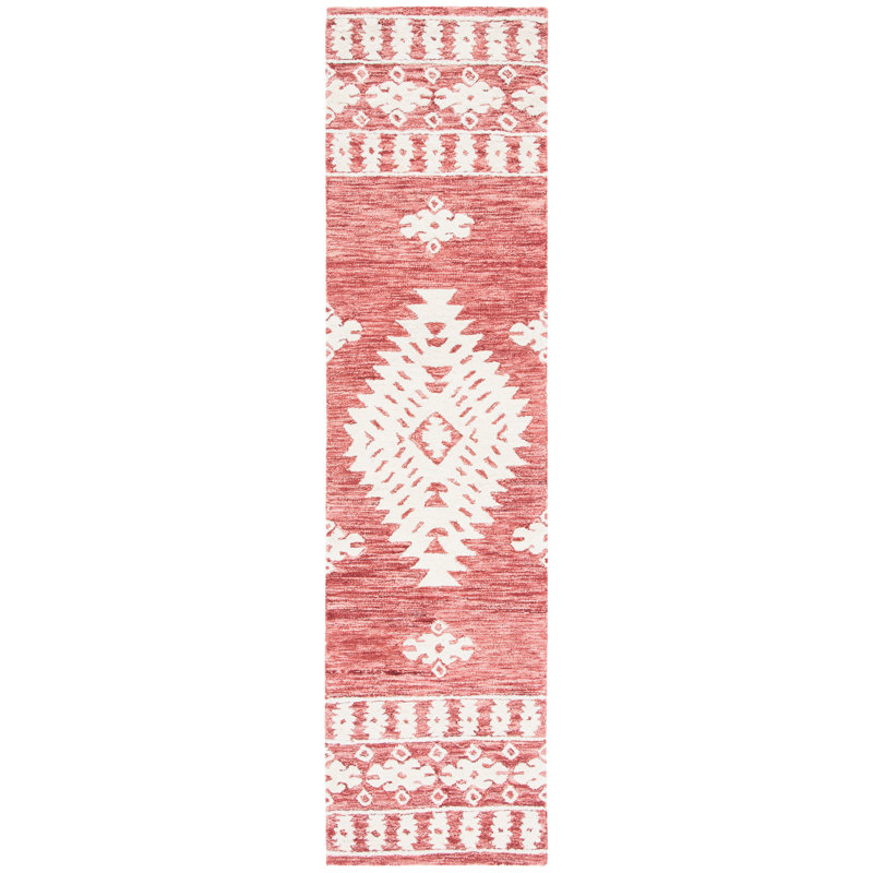 Hand Tufted Wool/Cotton Southwestern Rug in Rust, Runner 2'3" x 9'