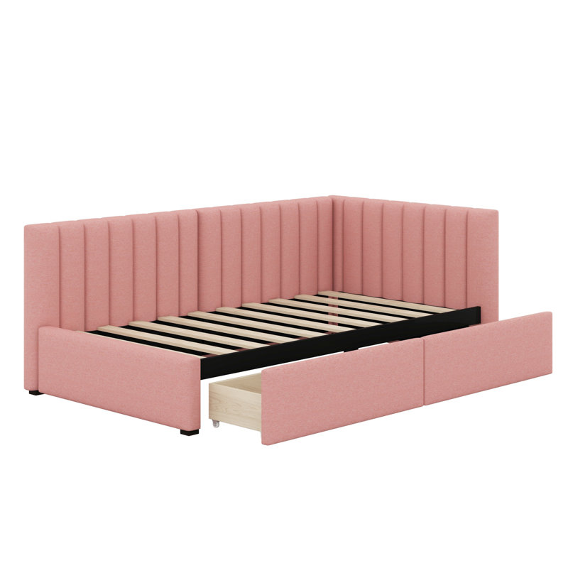 Upholstered Daybed With 2 Storage Drawers, Pink
