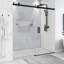 68 po x l 76 po x H 76 po Portes de douche coulissantes simples sans cadre avec tampon, installation réversible, porte en verre trempé épais de 3/8 po (10 mm), fini noir mat-128854343