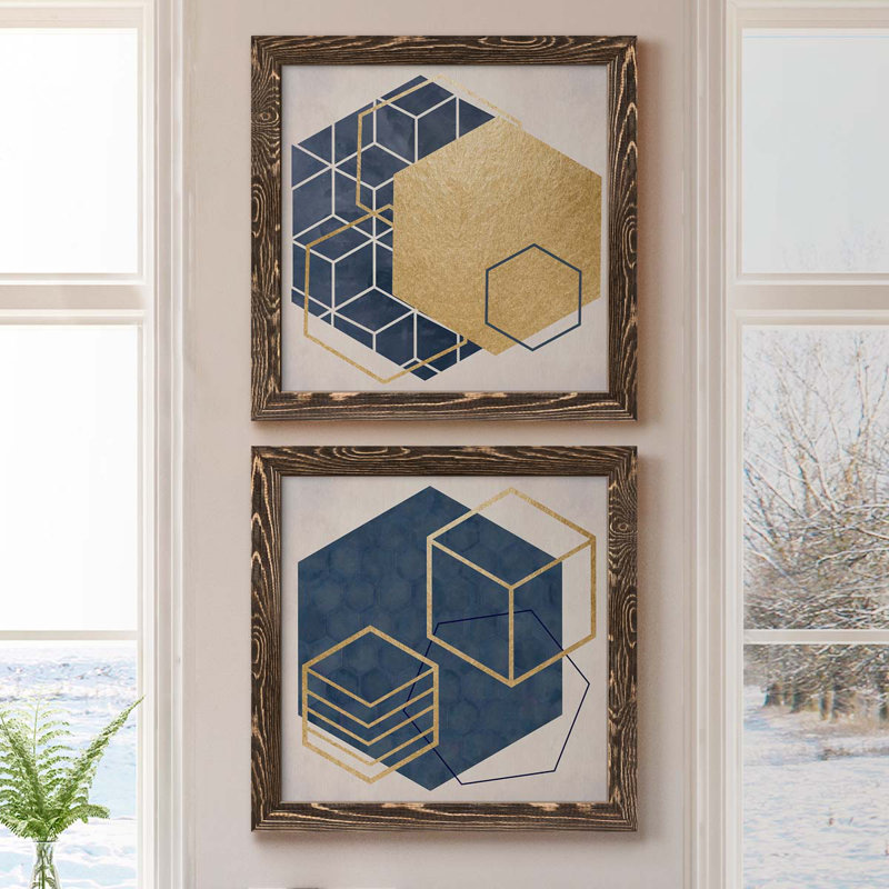 Geo I - impression de 2 pièces, H 17 po x l 34 po x P 1,5 po, Toile encadrée noyer