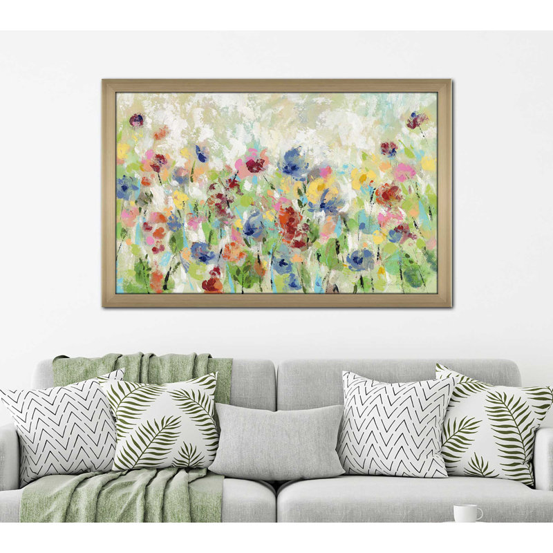 « printemps pâturage fleurs », reproduction de peinture à l’acrylique, H 27,5 po x l 39,5 po x P 0,75 po