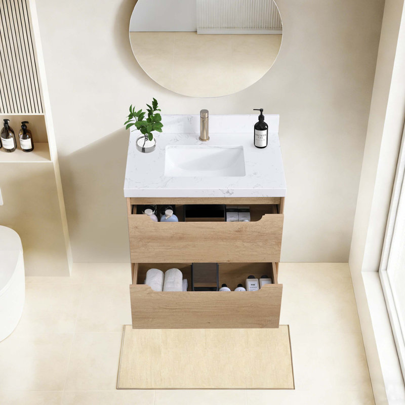 Meuble-lavabo mural avec design flottant et tiroirs à fermeture en douceur