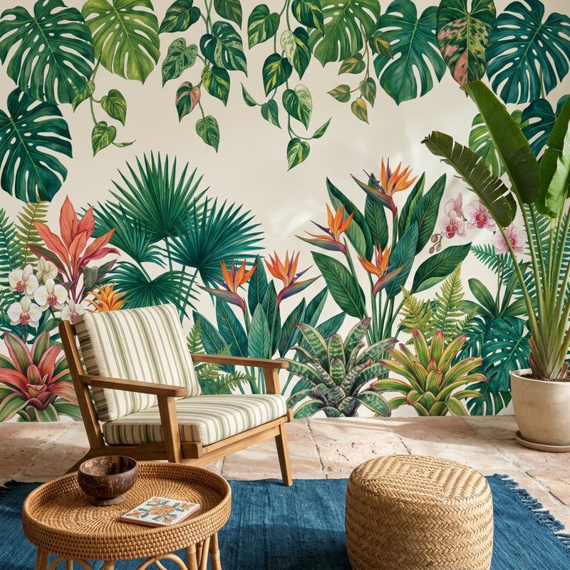 Papier peint botanique tropical, oiseau du paradis, 200 po x 120 po, Non tissé