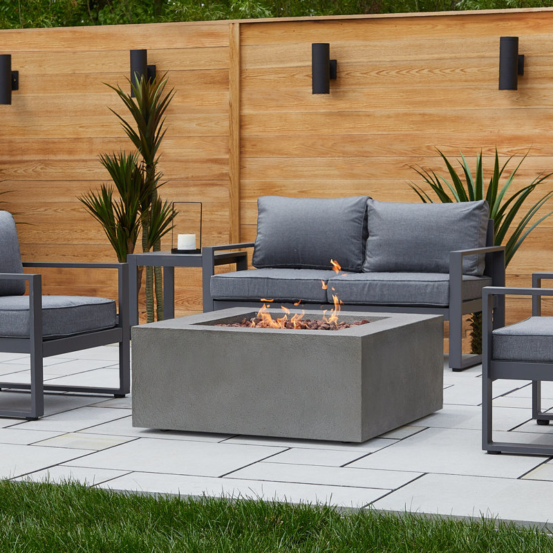 BALTIC Concrete Fire Pit Table with Lid, Glacier Gray, Propane, 15.75" H x 50.5" W x 32.5" D