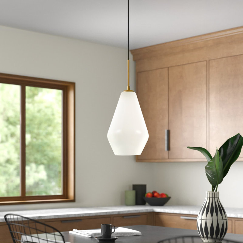 Stutz 1-Light Schoolhouse Pendant with Adjustable Length, Brass, Clear, Elongated