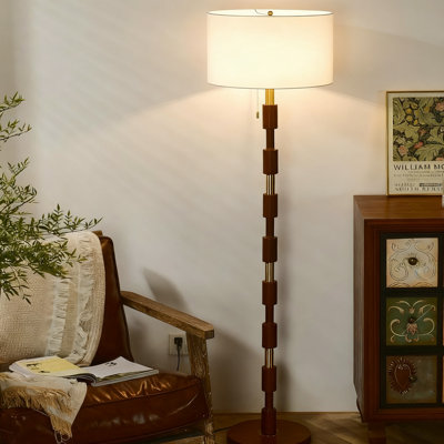White + Gold + Nut-brown Fabric + Iron + Solid Wood Free form Floor Lamps