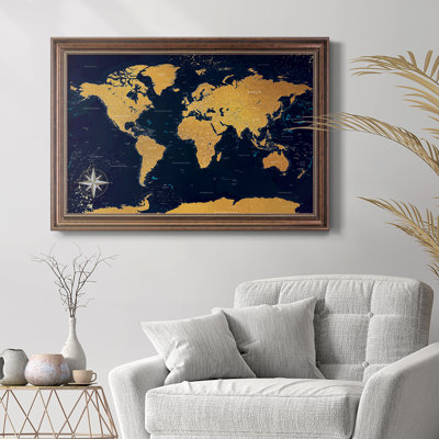 Push Pin Travel Map - Luxury World Map Framed Canvas Wall Art Print