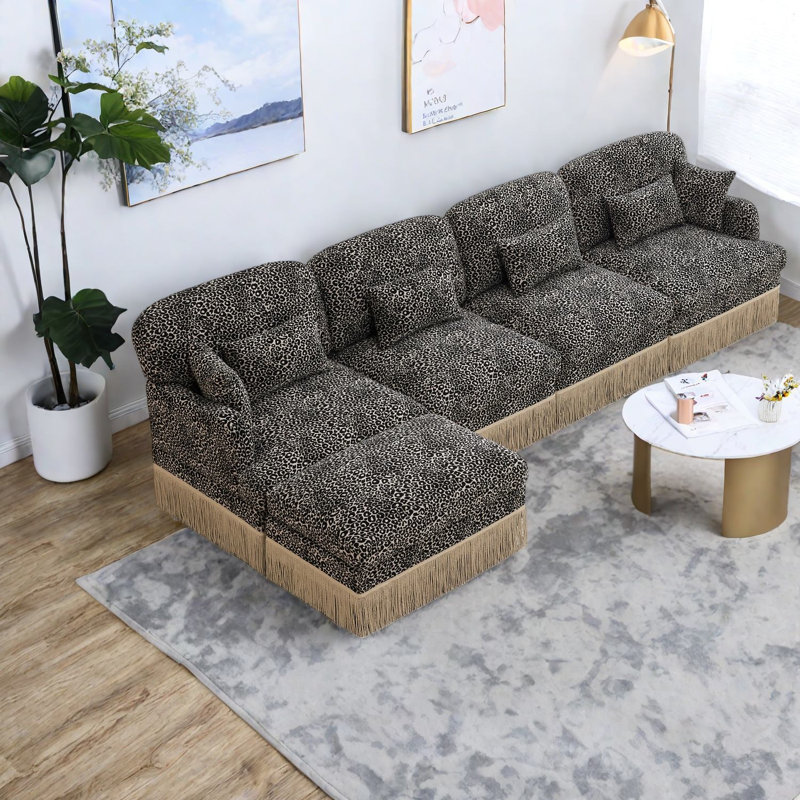 Spacious Chenille Sofas, Modern Leopard L Shaped Couch For Home Living