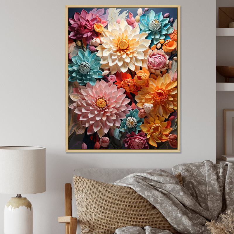 " Mums Intertwine Burst Of Colour ", Gold Floater Framed, 44" H x 34" W x 1.5" D