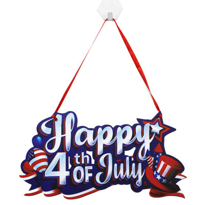 4th of July Hanging Door Sign God Bless America Patriotic Sign for Front Door Rustic Wooden Plaque American Stars Stripes Door Hanger for Porch Wall Window Decor