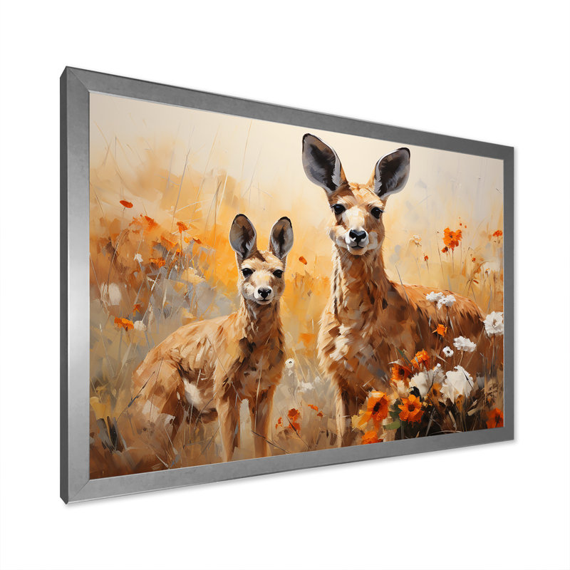«Kangaroo Golden Blooms Outback» sur toile, Cadre simple argenté, H 24 po x l 32 po x P 1 po