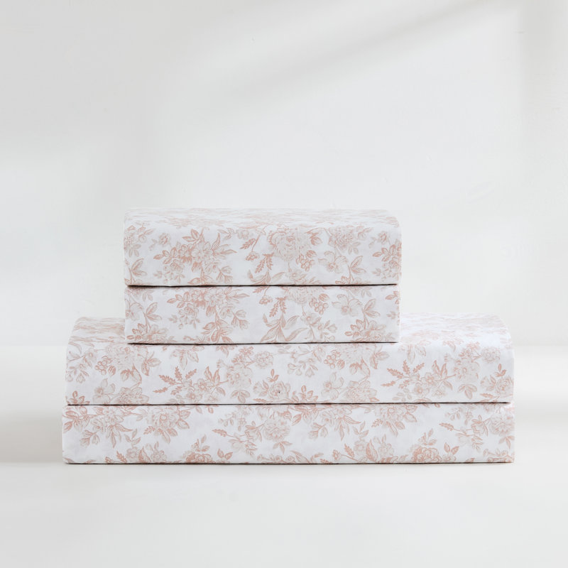 Ensemble de draps en coton Peony, Ensemble de draps pour grand lit avec 2 taies d'or
