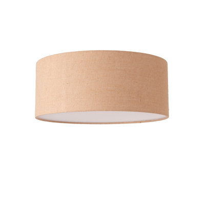 Stretch Flush Mount, Burlap Shade, Weathered Brass