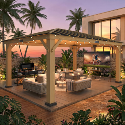 16 Ft. W x 12 Ft. Pro Series Asphalt Roof & Eco-Friendly Solid Spruce Wood Patio Gazebo