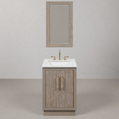 Hunner 24" Carrara White Marble Countertop Bath Vanity in Gray Oak with Faucet and Mirror