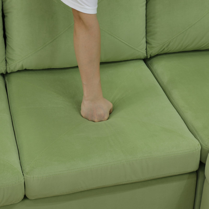 Canapé 5 places de qualité supérieure avec ressorts ultra-confortables et structure en bois massif durable, Vert pomme, Noir