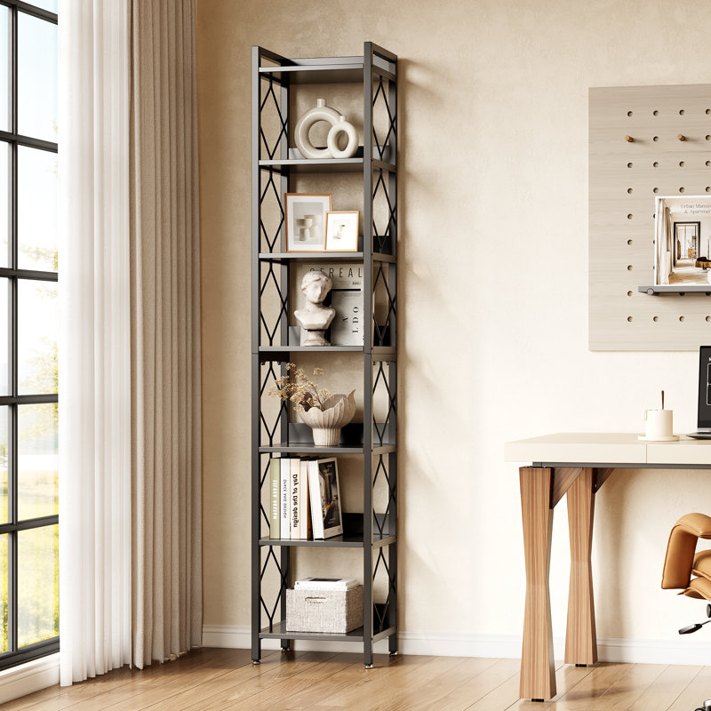 78.74" Tall Etagere Bookshelf, 7-tier Narrow Bookcase With Metal Frame For Home Office, Small Space, Black