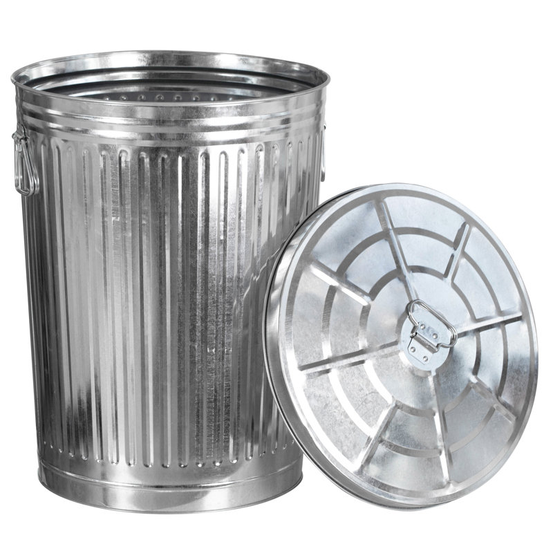 Gardenised Round Galvanized Steel, Trash Can With Secure Lid - Durable Metal Bucket For Backyard, Lawn, Garden And Yard Use - Weather-resistant Garbage Can For Indoor And Outdoor, 17.75-inch
