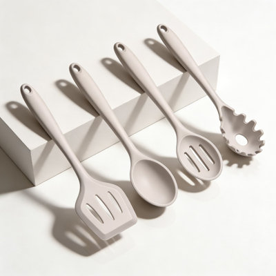 4-Piece Silicone Kitchen Utensil Set For Nonstick Cookware, Heat Resistant Cooking Tools With Stainless Steel Core, Includes Spoon, Turner, And Pasta Server, Dishwasher Safe
